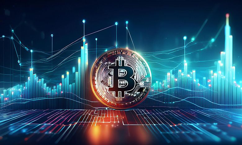 Bitcoin with bar graph illustration