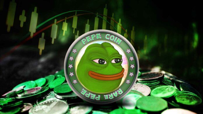 Pepe the Frog overlaid on a crypto price chart