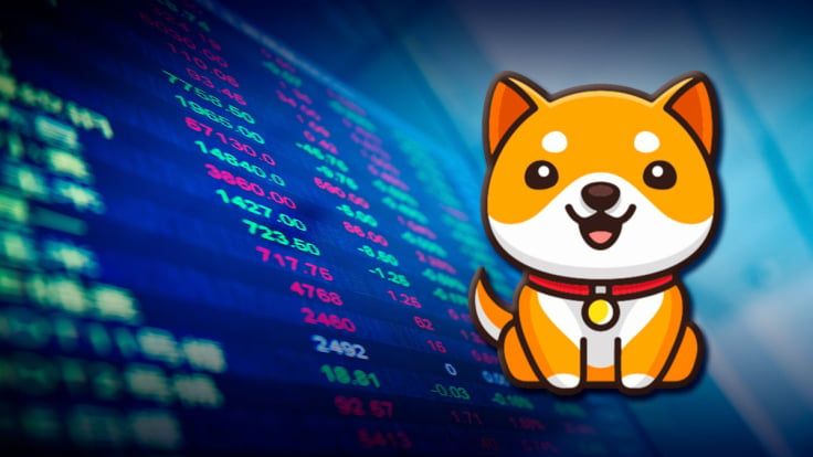 Babydoge coin with trading chart background