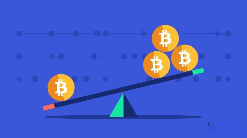 Btc coins in a leverage scale illustration