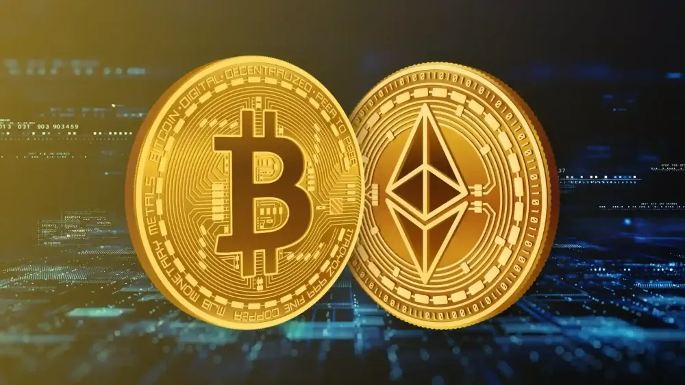 Bitcoin and ethereum coins illustration