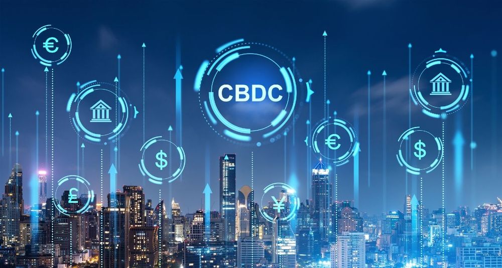 CBDC with a city background with dollars and tax logo 