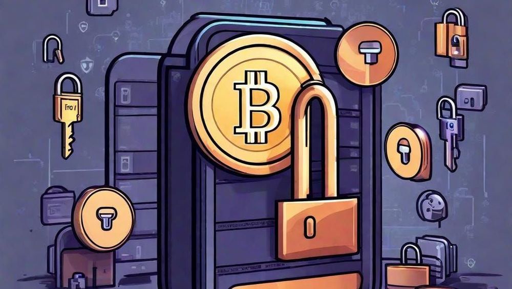 Crypto wallet with keys and locks illustration