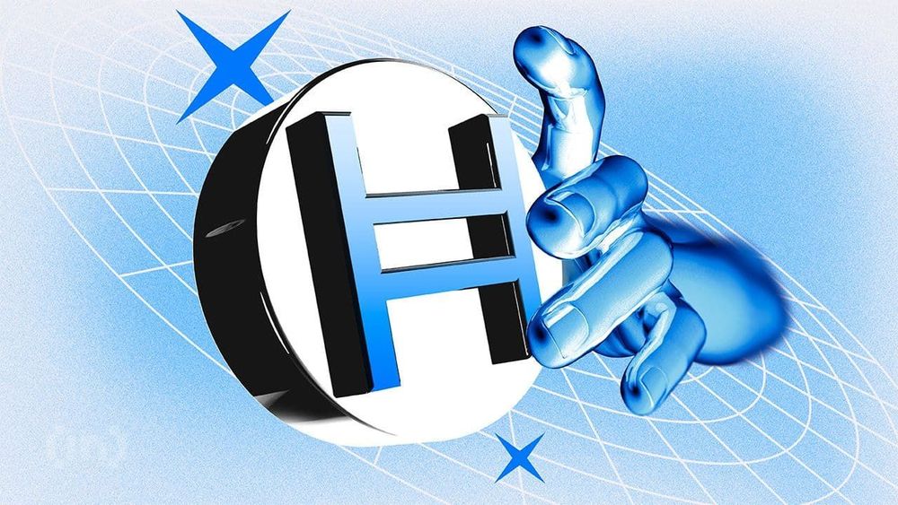 HBAR coin illustration with hand holding it
