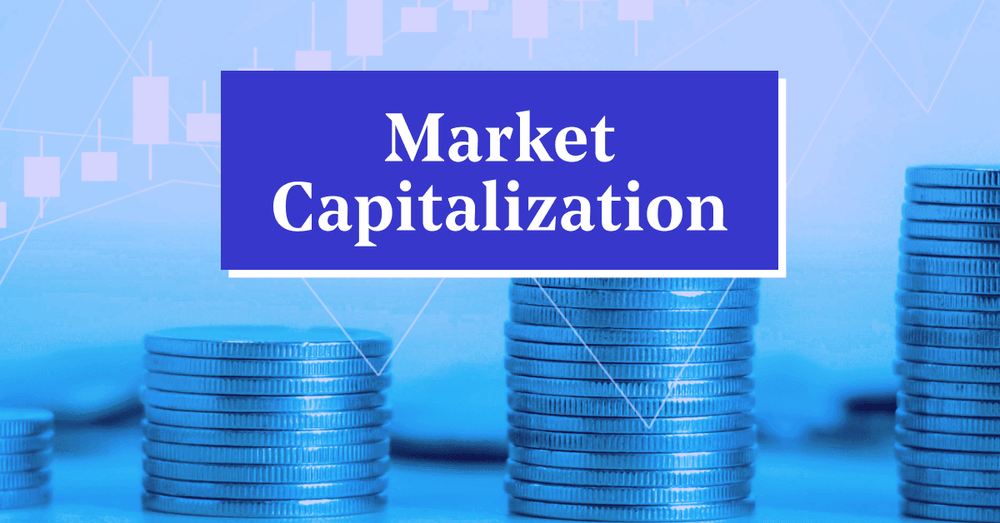 Illustration of coins at the background with the text written as market capitalisation
