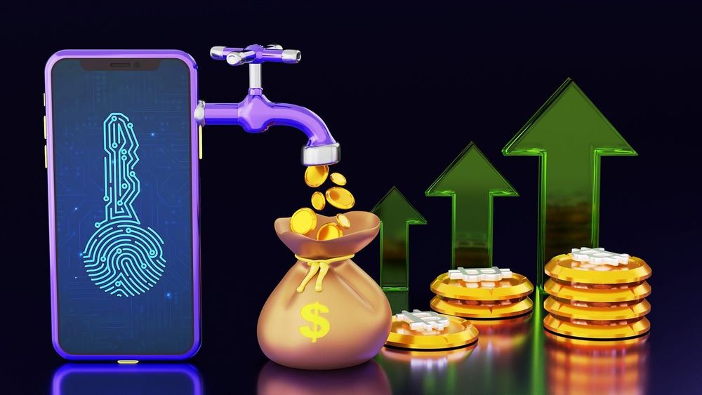 Crypto coins with an earning shoot up illustration