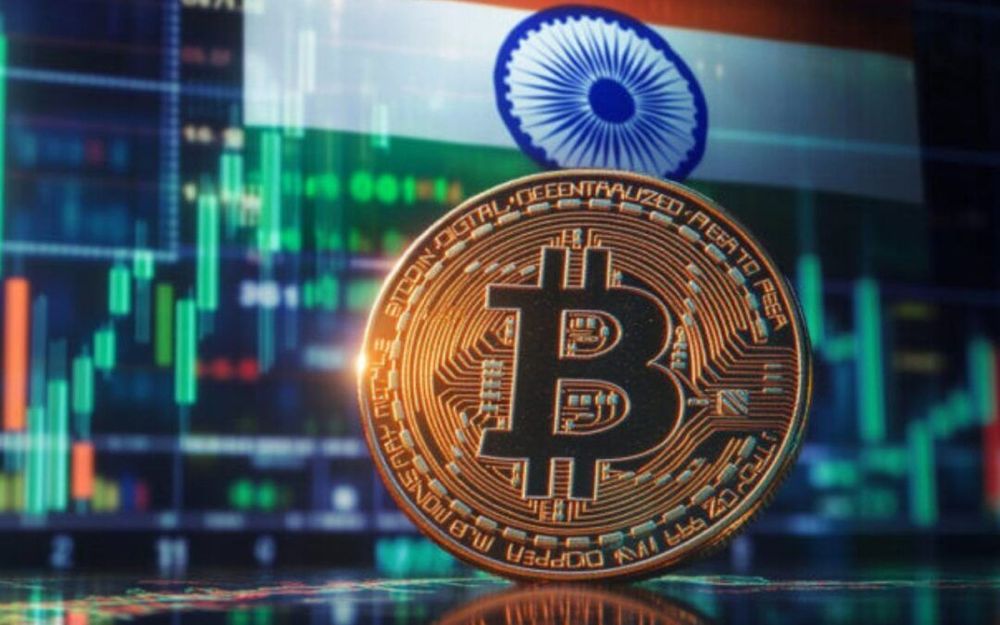 Bitcoin with Indian flag illustrastion at the background