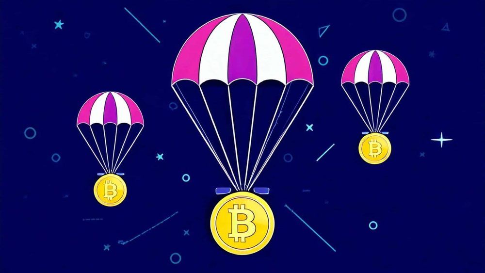 Airdrop BTC token flying illustration