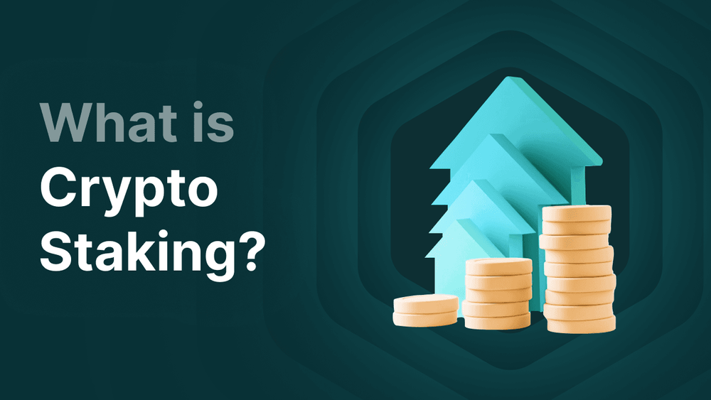 Crypto staking illustration with bitcoins and graph