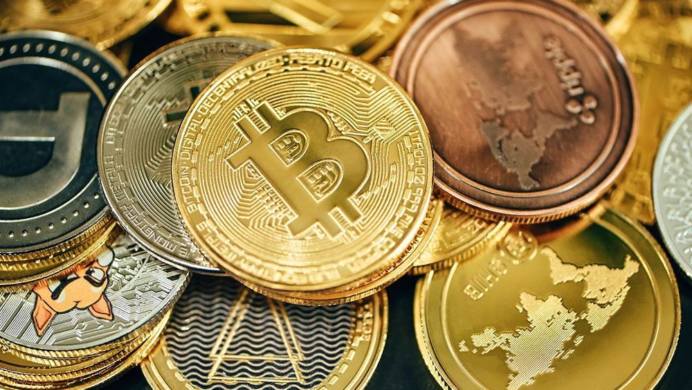 Crypto coins pilled up illustration