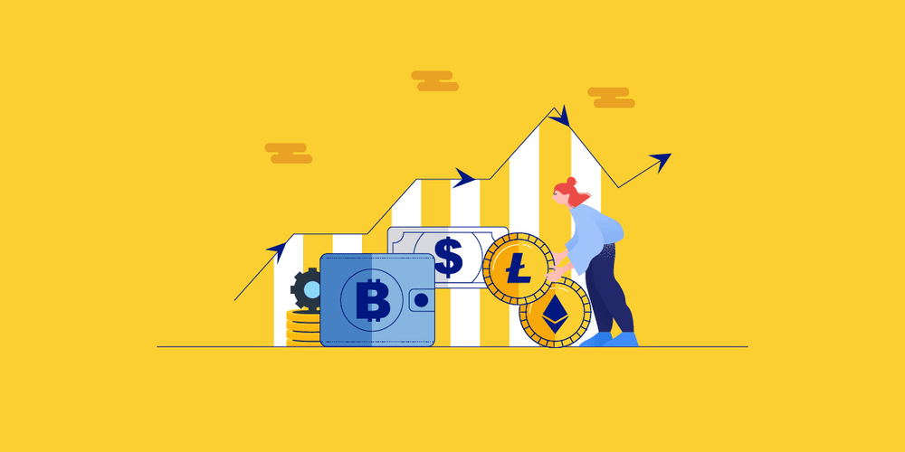 bitcoin, ethereum moving in a graph background illustration