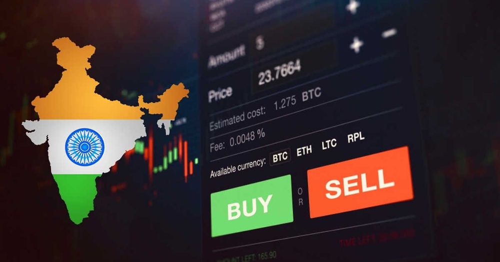 India map with crypto chart showing buy and sell illustration