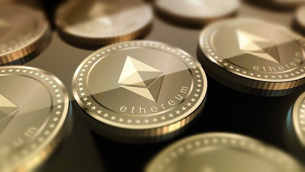 Ethereum 2.0 upgrade with futuristic blockchain and staking elements