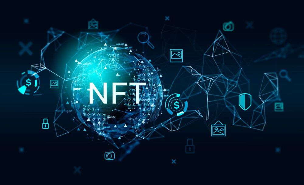 NFT written in network chain with other elements in illustration