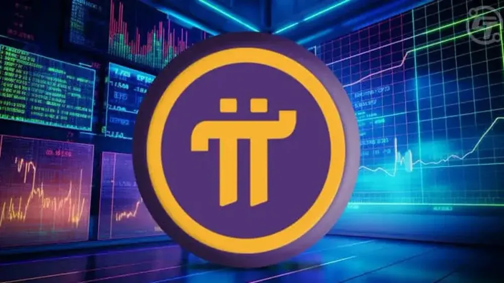 Pi coin with chart and graph illustration at the background