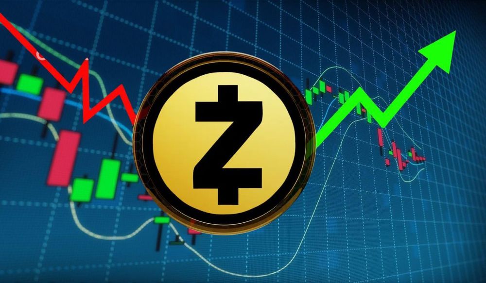 zcash coin with a price surge graph as illustration