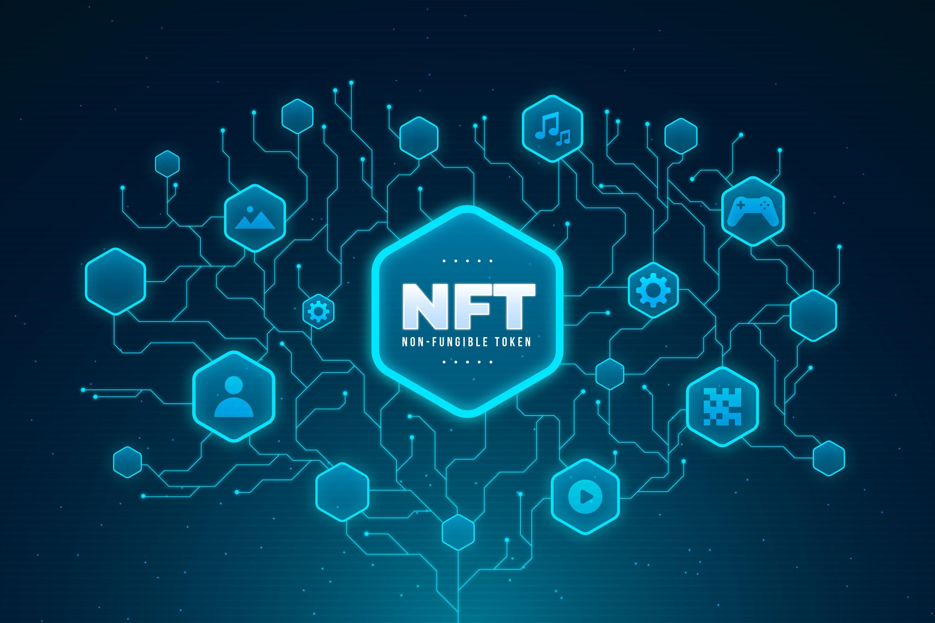 NFT crypto network with icons 