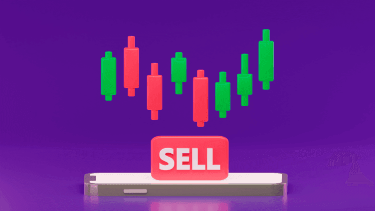 Candle stick icons with sell text illustration